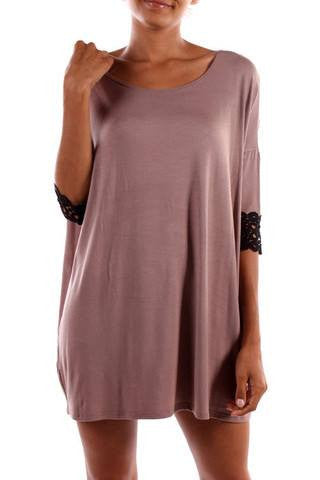 Mocha Top with Black Lace Accents
