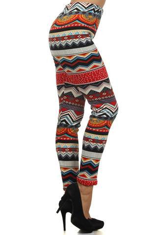 Red and Blue Velour Fur Lined Leggings