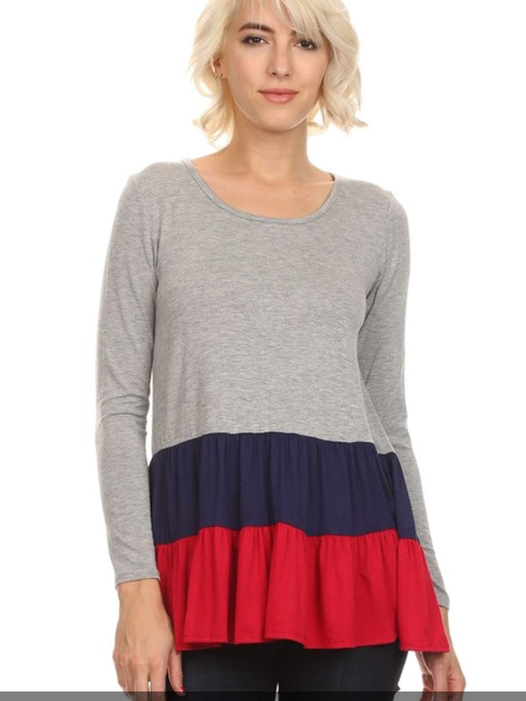 Long sleeved Color block ruffled top