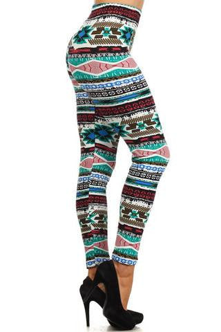 Teal and Coral Funky Pattern Leggings