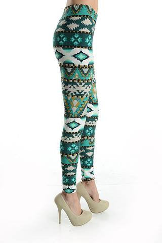 Teal and White Pattern Leggings