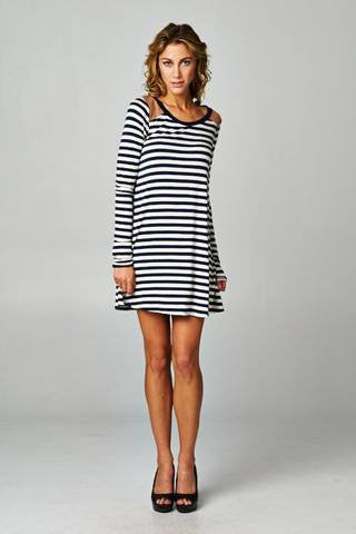 Thin Stripes with Faux Leather Shoulders