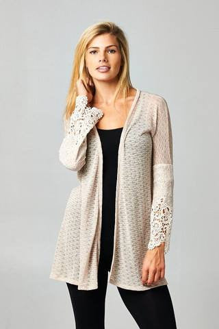 Lightweight Cardigan with Lace Sleeve