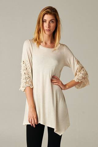 Asymmetric Hem with Lace Sleeves