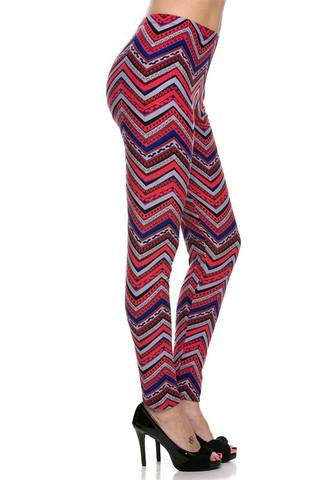 Royal and Dark Coral Chevron Leggings