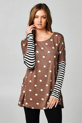 Mocha Dots and Striped Sleeves