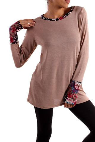 Mocha Top with Floral Accents