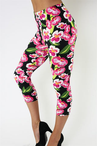 Pink and Black Pansy Capris