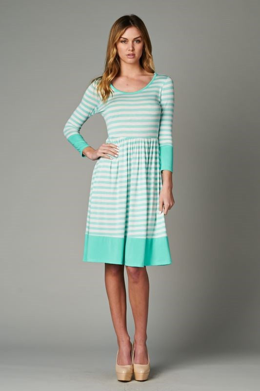 Mint Striped Knee Length Dress