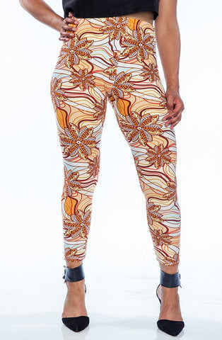 Orange Doodle Floral Leggings curvy