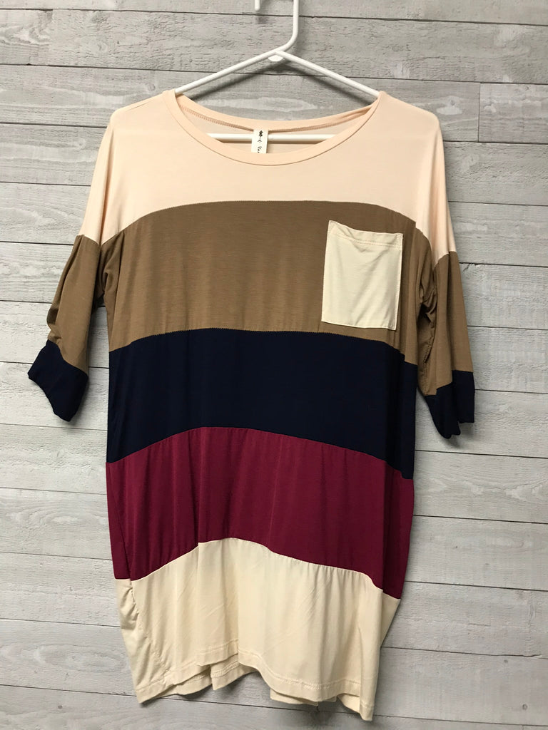 Colour block top with pocket