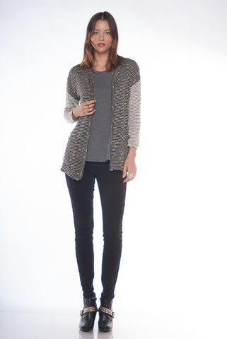 Oatmeal and charcoal two-toned striped cardi