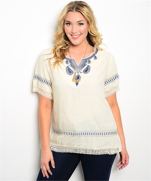 Tribal Blue and Ivory Top