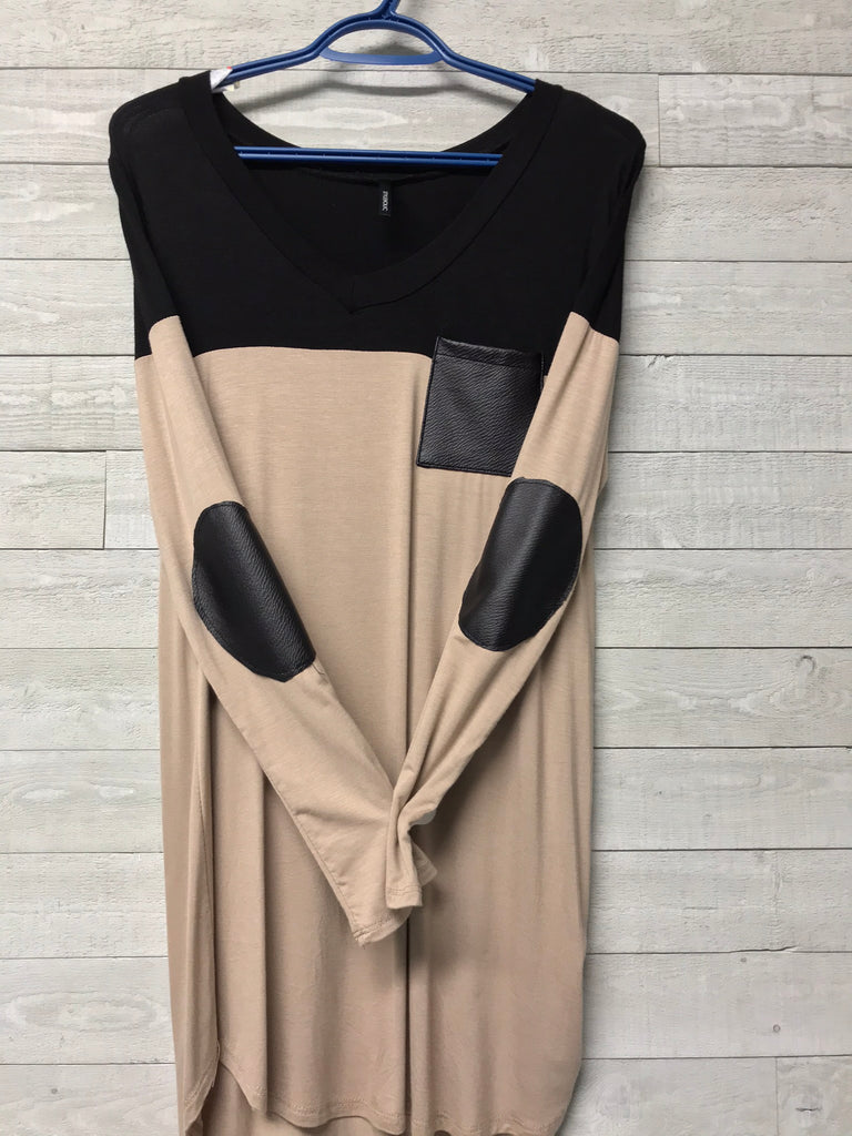 Faux leather elbow patch top