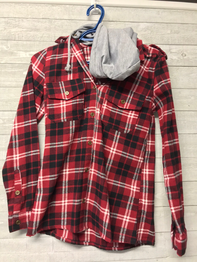 Plaid button up with hood