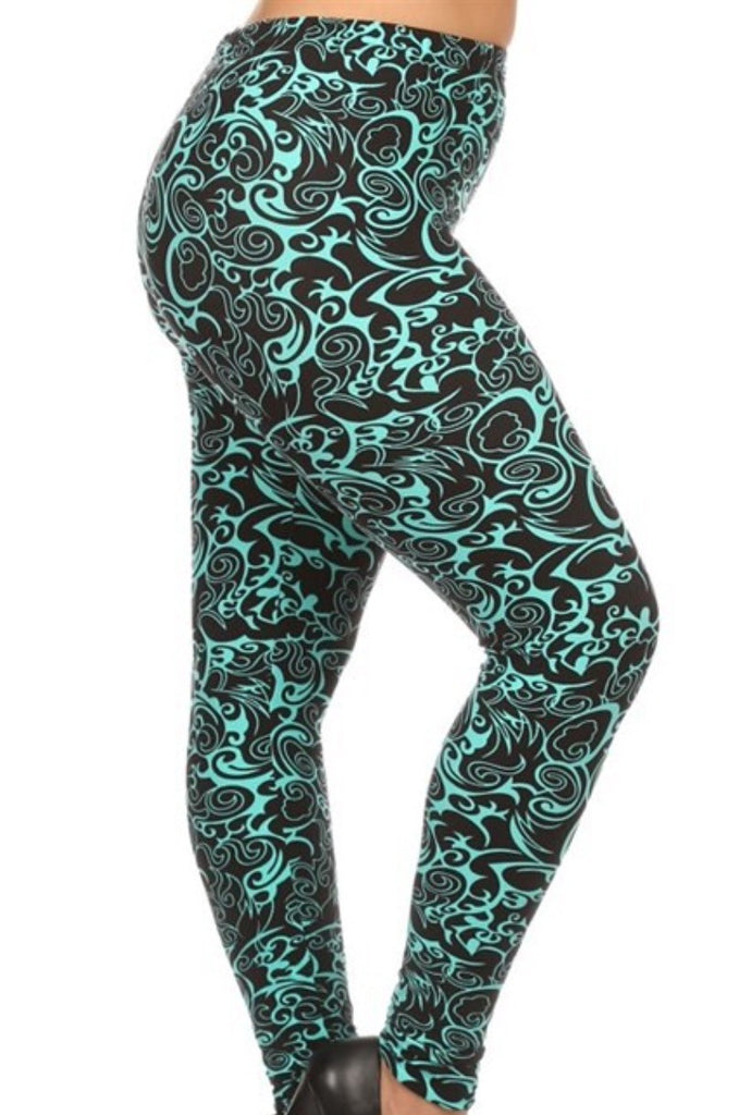 Teal swirls curvy leggings