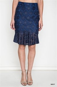 Navy ruffled lace skirt