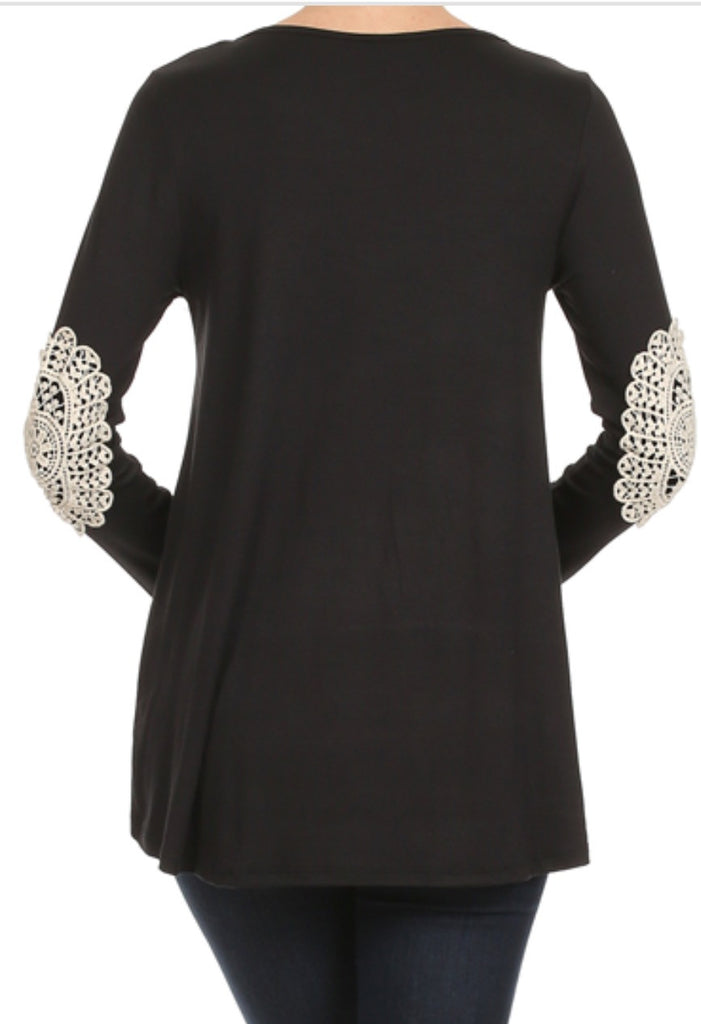 Lace elbow patch top